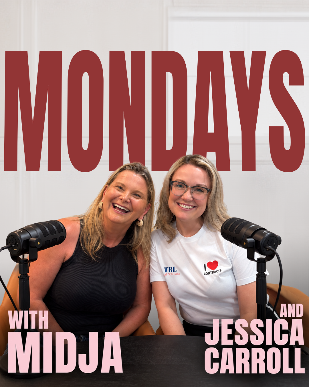 Mondays with Midja podcast artwork featuring Midja Fisher and Jessica Carroll